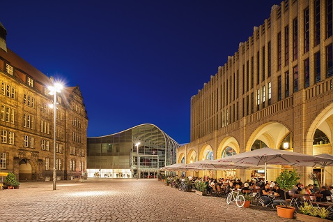 Chemnitz Neumarkt square in the evening 